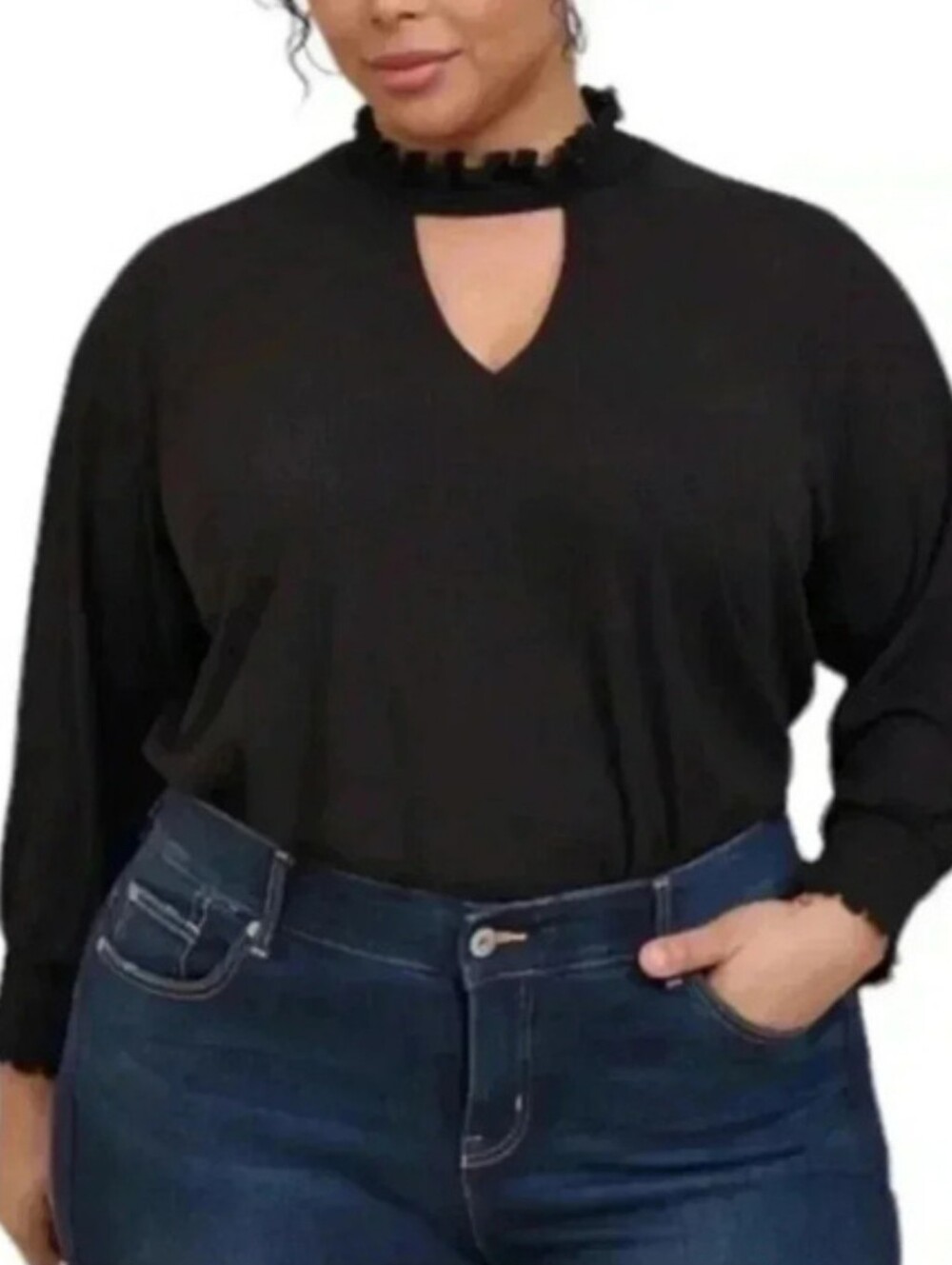 Torrid Textured Jersey Choker Neck Smocked Bottom Top Black Size 3X